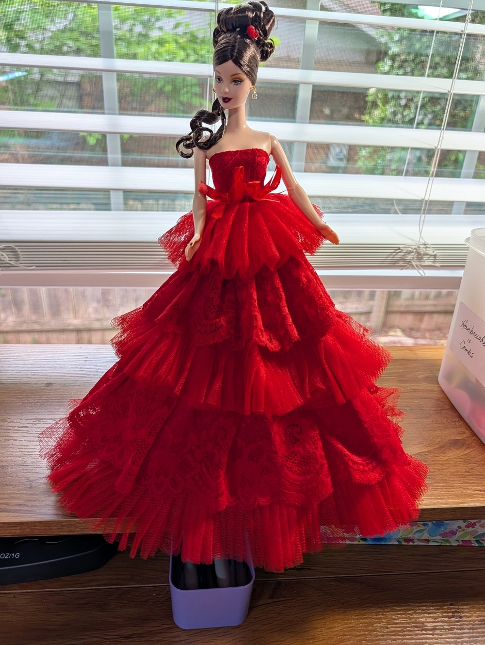 Vintage The Rose Barbie Restyled Red Ruffle Gown - Picture 3 of 10